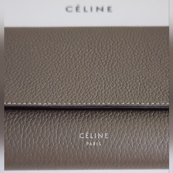 Celine Grained Calfskin Leather Bicolor Gray Yellow Snap Large Long Flap… - Picture 4 of 15